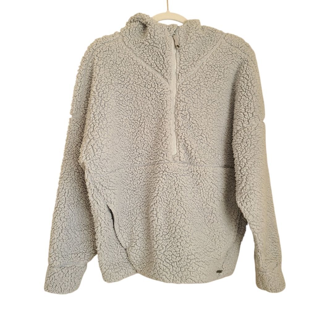 prAna permafrost teddy jacket half zip fleece hoodie womens light grey size M